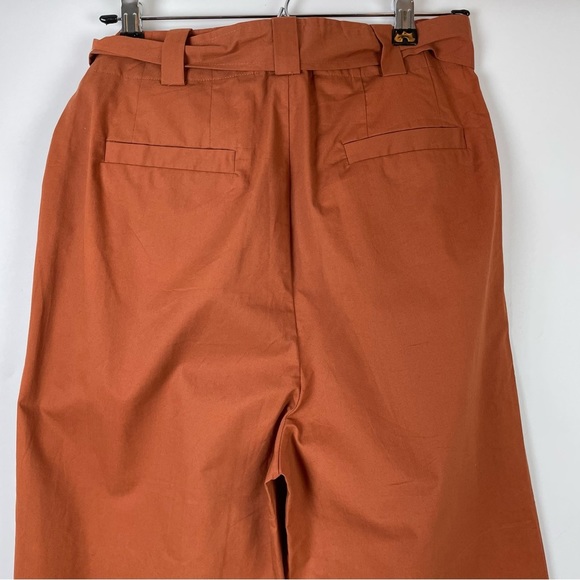 FRANK & Oak Wide Leg High Waisted Belted Pants Cropped Burnt Orange Cotton - Picture 9 of 11